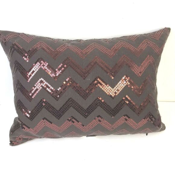 New Thro by Mario Lorenz Decorative Pillow Brown Sequin Embellished 20" x 14" - Picture 3 of 7